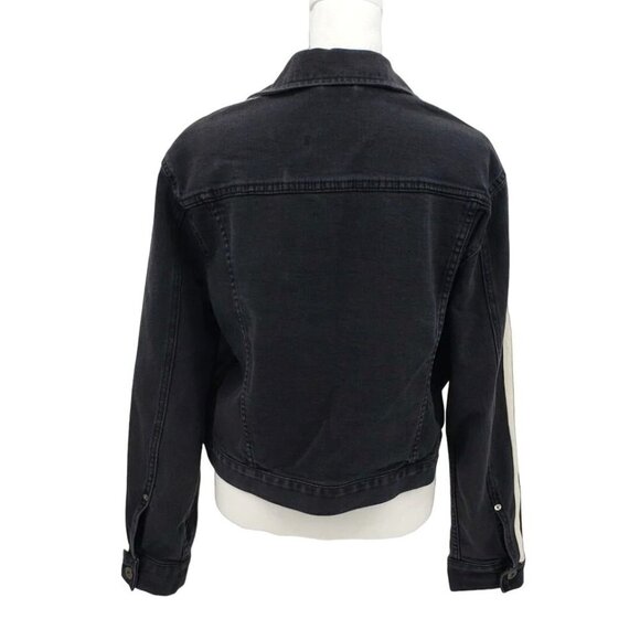 Pistola Black Jean Jacket Women Small 4 6 8 Oversized Cropped Stripe Modal Denim - Picture 5 of 12